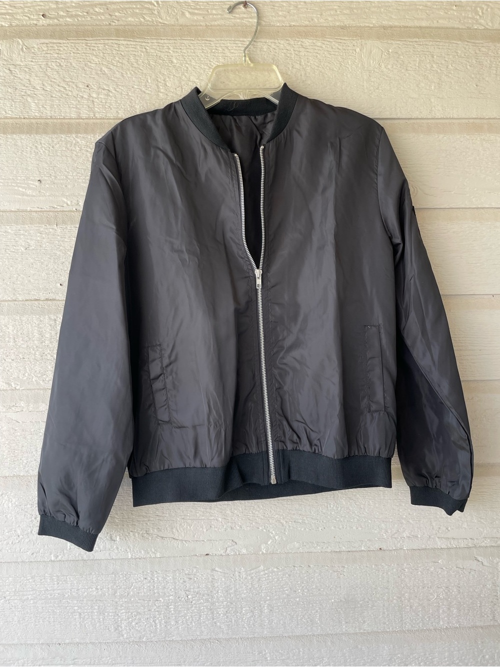 Women’s Black Solid Full Zip Bomber Jacket Long Sleeve Short Casual Size M